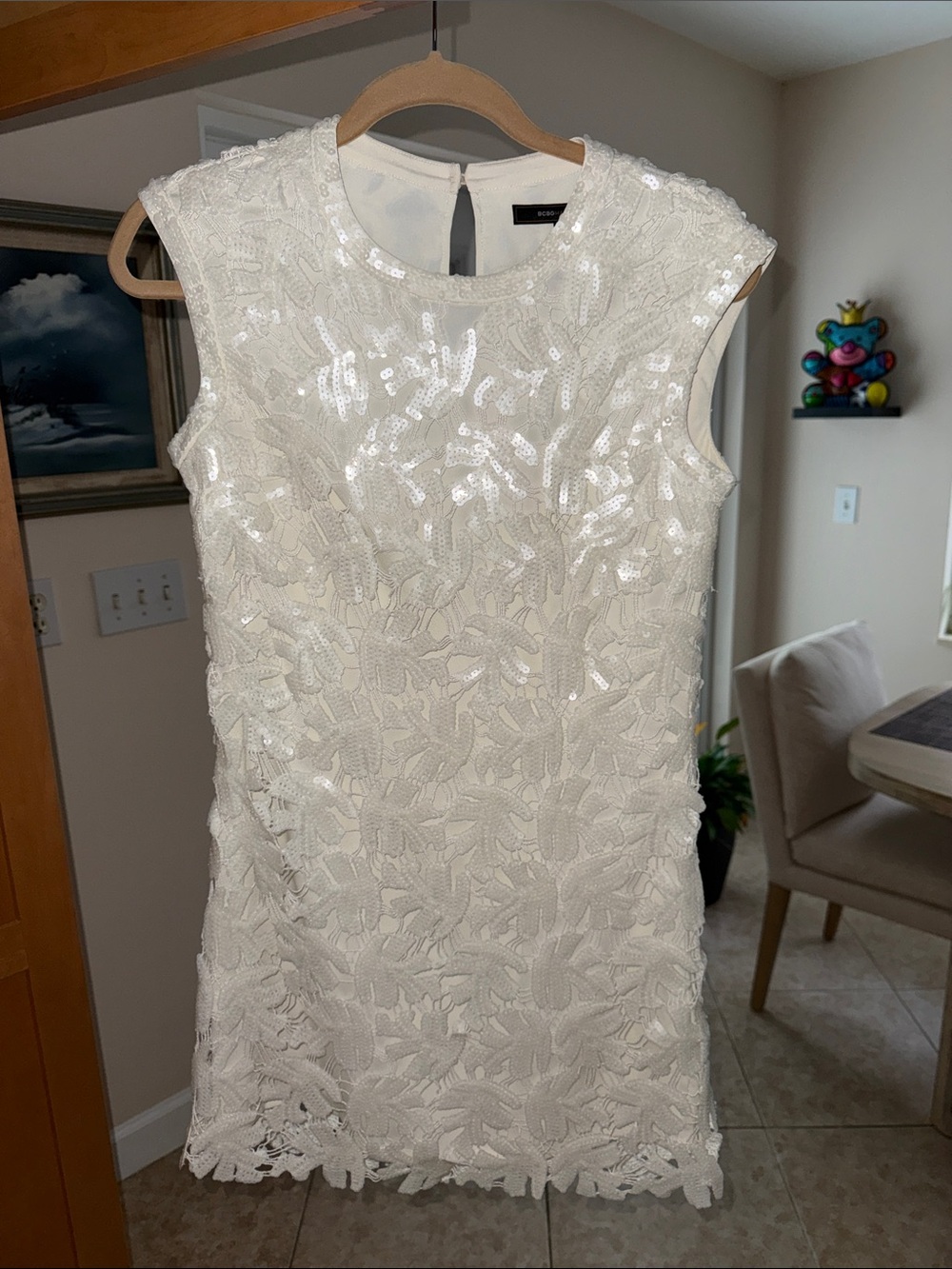 BCBGMaxAzria White Sequin Lace Mini Dress